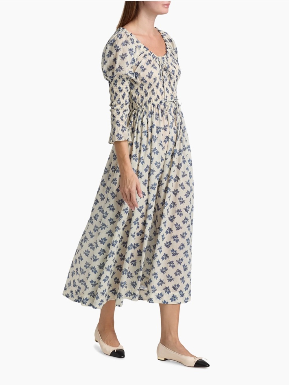 Doen Cream Maxi Dress with Blue Floral Print